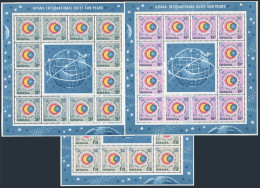 Ghana 186-188 Sheets, MNH. Mi 185-187 Klb. Quiet Sun Year-1964. Space, Satellite - Precancels