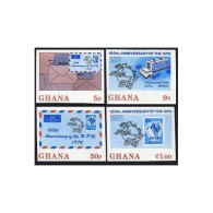Ghana 512-515 Imperf, MNH. Mi 548B-551B. UPU-100, 1974. Cape Hare, Headquarters. - Preobliterati