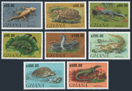 Ghana 1414-1421,1422,MNH.Mi 1606-1613,Bl.183. 1992. Reptiles, Turtle, Crocodile. - Voorafgestempeld