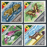 Ghana 315-318,318a,MNH. Mi 326-329,Bl.29. Bee-eater,Butterfly,Waterbuck,Leopard. - Precancels