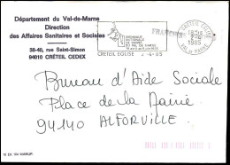 Cover To Alforville - "Département Du Val-de-Marne, Direction Des Affaires Sanitaires Et Sociales" - Covers & Documents