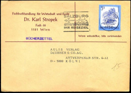 Cover To Köln, Germany - "Fachbuchandlung Für Wirtschaft Und Recht, Dr. Karl Stropek" - Brieven En Documenten
