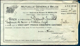 Kwitantie / Quittance - Mutuelle Générale Belge - 1922-1927 Houyoux