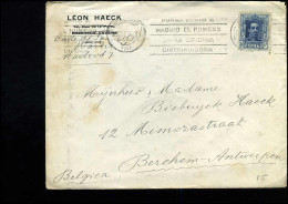 Cover From Madrid To Berchem, Belgium - "Léon Haeck, Madrid" - Briefe U. Dokumente