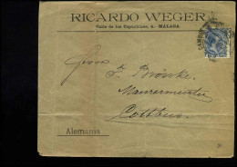 Cover To Germany - 5 Centimos Azul N° 215 - "Ricardo Weger, Malaga" - Lettres & Documents