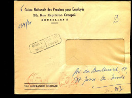 Cover - "Caisse Nationale Des Pensions Pour Employés, Bruxelles" - Terug Aan Afzender - Lettres & Documents