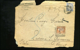 Coverfront Van Charleroi Naar Piemonte, Italië - "Aug. Pivont, Chimiste, Charleroi" - Strafport  / Taxe - 1893-1900 Schmaler Bart