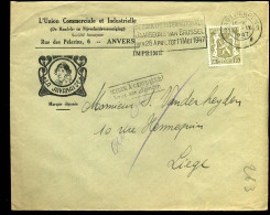 Cover Naar Liège - 'L'Union Com. Et Industrielle, Anvers"  -- La Javanais -- Terug Aan Afzender/Retour .. - 1935-1949 Small Seal Of The State