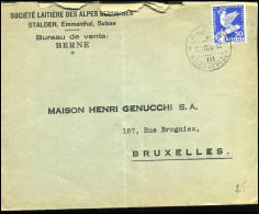 Cover To Brussels, Belgium - "Société Laitière Des Alpes  Bernoises, Stalden, Emmenthal, Suisse" - Brieven En Documenten