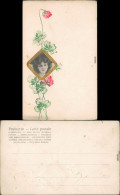  Glückwunsch / Grusskarten - Portrai Von Frau Mit Blumen 1900 Goldrand - Sonstige & Ohne Zuordnung