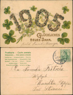 Neujahr Sylvester New Year Große Zahlen Kleeblätter 1905 Prägekarte - Autres & Non Classés