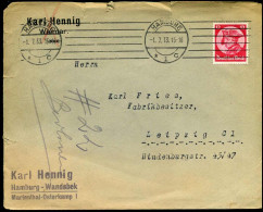 Cover To Leipzig - "Karl Hennig, Weimar" - Lettres & Documents