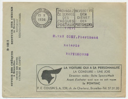 Postal Cheque Cover Belgium 1936 Car - Pontiac - Indian - Tubes - Pipes - Batteries - Refrigerant - Coches
