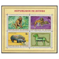 Guinea 514a, MNH. Mi Bl.29. Wild Animals 1968. Baboon, Leopards, Hippopotamus. - República De Guinea (1958-...)