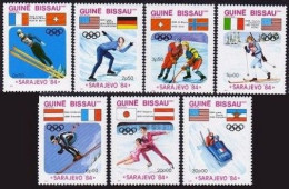 Guinea Bissau 529-535, MNH. Michel 738-744. Olympics Sarajevo-1984. Skating, Sky - República De Guinea (1958-...)