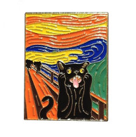 Pin's NEUF En Métal Pins - Chat Noir Dans Le Tableau Le Cri Edvard Munch - Animales