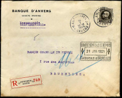 Aangetekende Brief Naar Bruxelles - Banque D'Anvers SA - Banque Générale De Dépots, Succursale De Bruxelles" - 1921-1925 Montenez Pequeño