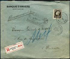 Aangetekende Brief Naar Brussel - "Banque D'Anvers SA - Banque Générale De Dépots, Succursale De Bruxelles" - Briefe U. Dokumente