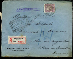 Aangetekende Brief Naar Bruxelles - "Proehl & Gutmann, Amsterdam - Banque Générale De Dépots, Succursale De Bruxelles" - Storia Postale