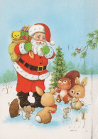 SANTA CLAUS ANIMALS CHRISTMAS Holidays Vintage Postcard CPSM #PAK533.GB - Santa Claus