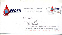 Lettre Flamme  Chiffree Index LV Sur Timbre à Moi Don Du Sang Entete Federation Tournee Facteur - Briefe U. Dokumente