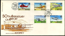FDC - 50th Anniversary Of Airport  - Planes - Alderney