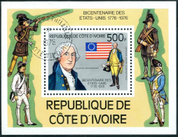 Ivory Coast 426, CTO. Michel 502 Bl.6. USA-200, 1976. George Washington, Flag. - Costa De Marfil (1960-...)