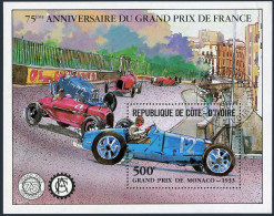 Ivory Coast 616,CTO.Michel 711 Bl.20. Grand Pris,75th Ann.Winners,Cars. - Ivoorkust (1960-...)