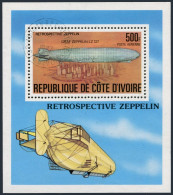 Ivory Coast C63 Sheet,CTO.Michel Bl.8. Zeppelin,1977.Graf Zeppelin LZ 127. - Côte D'Ivoire (1960-...)