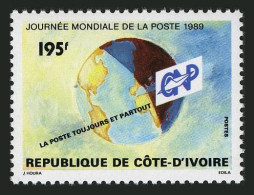 Ivory Coast 881,MNH.Michel 1002. World Post Day,1989.Globe. - Côte D'Ivoire (1960-...)