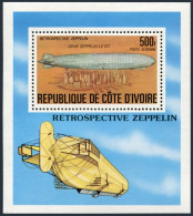 Ivory Coast C63 Isheet,MNH.Michel Bl.8. Zeppelin,1977.Graf Zeppelin LZ 127. - Ivoorkust (1960-...)