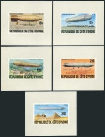 Ivory Coast 440-444, C63 Imperf, Deluxe, MNH. Mi 517B-521B,Bl.8B. Zeppelin,1977. - Costa De Marfil (1960-...)