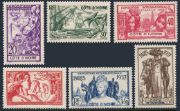 Ivory Coast 152-157,158,MNH.Mi 153-158,Bl.1. Colonial Art Exposition,Paris 1937. - Ivory Coast (1960-...)