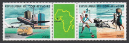 Ivory Coast 740-741a,MNH.Mi 851-852. PHILEXAFRICA-1985.Factory,jet,van;Soccer. - Ivory Coast (1960-...)