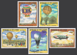 Ivory Coast C71-C75,MNH.Michel 772-776. Manned Flight,200,1983.Various Balloons. - Costa De Marfil (1960-...)