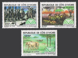 Ivory Coast 694-696, MNH. Mi 792-794. Ecology In Auction, 1983. Forest, Animals. - Costa D'Avorio (1960-...)