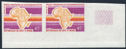 Ivory Coast 317 Imperf Pair, MNH. Mi 385. Pan-African Telecommunications, 1971. - Ivory Coast (1960-...)