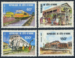 Ivory Coast 551-554, MNH. Michel 642-645. Railroad 1980. Locomotives, Stations. - Costa De Marfil (1960-...)