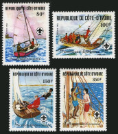 Ivory Coast 631-634,635,MNH.Michel 728-731,Bl.22. Scouting Year 1982.Sailing. - Ivory Coast (1960-...)