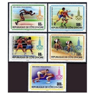 Ivory Coast 522-526,527, MNH. Olympics Moscow-80.Boxing,Running,Soccer,Bicycling - Côte D'Ivoire (1960-...)