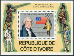 Ivory Coast 426, MNH. Michel 502 Bl.6. USA-200, 1976. George Washington, Flag. - Ivoorkust (1960-...)