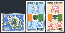 Ivory Coast 385, C59-C60, MNH. Michel 458-460. UPU-100, 1974. Flag, Runner, Jet. - Costa De Marfil (1960-...)