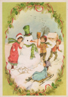 Happy New Year Christmas SNOWMAN CHILDREN Vintage Postcard CPSM #PAZ687.GB - Nouvel An