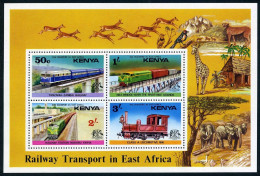 Kenya 67a Sheet, MNH. Mi Bl.3. Railway Transport, 1976. Elephants, Giraffe, Bird - Kenia (1963-...)