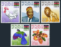 Kenya 15-19,MNH.Michel 15-19. Cockerel,President J.Kenyatta,Lion,Touraco,Flower. - Kenya (1963-...)