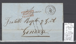 France -Lettre Constantinople Pour Genes - 1861 - - Paquebot Phase + Piroscafi Postale Francesi - Correo Marítimo
