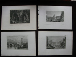 Italy Italia  4x Antique Engraving Rome Trient Venice Grand Canal Adelsberg - Stampe & Incisioni