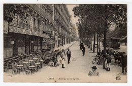 CPA Paris 17ème Avenue Wagram Belle Animation Devant Café Restaurant Enseigne Coiffeur Tramway éditeur ND - Paris (17)