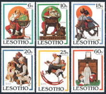 Lesotho 344-349, MNH. Michel 348-353. Christmas 1981. Norman Rockwell. Dogs. - Lesotho (1966-...)
