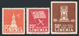 Liberia C58-C60, MNH. Michel 400-402. Air Post 1947. Centenary Of Independence. - Liberia